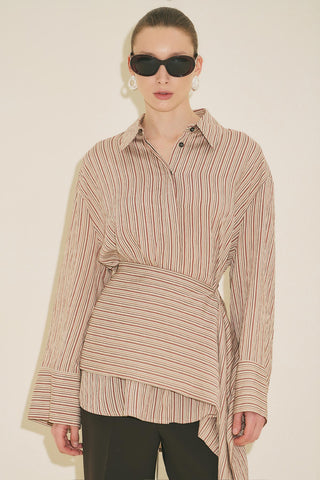 Belt Detail Striped Shirt Tile