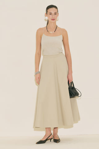 Panel Detail Flared Skirt Stone