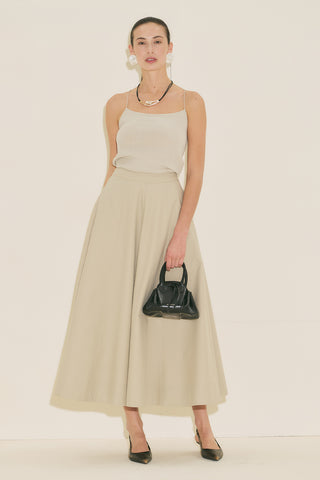 Panel Detail Flared Skirt Stone