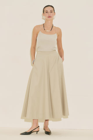 Panel Detail Flared Skirt Stone