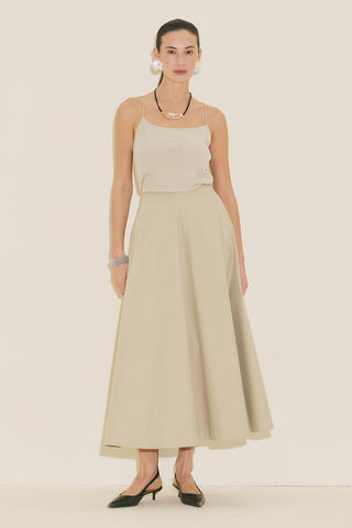 Panel Detail Flared Skirt Stone