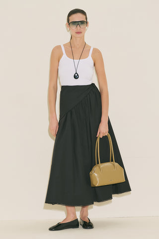 Button Front Poplin Skirt Black