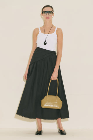 Button Front Poplin Skirt Black