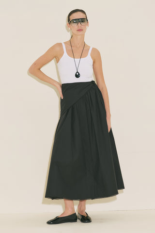 Button Front Poplin Skirt Black