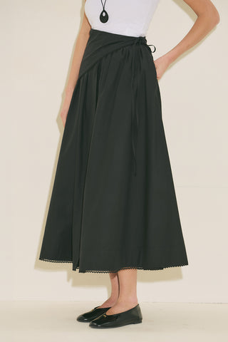 Button Front Poplin Skirt Black