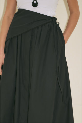 Button Front Poplin Skirt Black