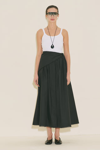 Button Front Poplin Skirt Black