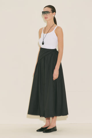 Button Front Poplin Skirt Black