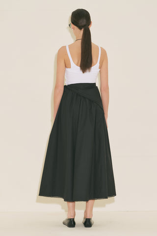 Button Front Poplin Skirt Black