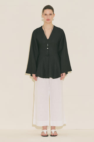100% Linen Voluminous Tunic Black