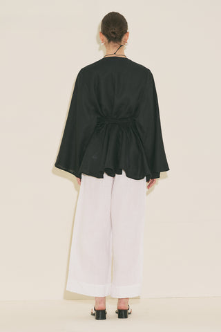 100% Linen Voluminous Tunic Black