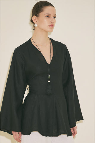 100% Linen Voluminous Tunic Black