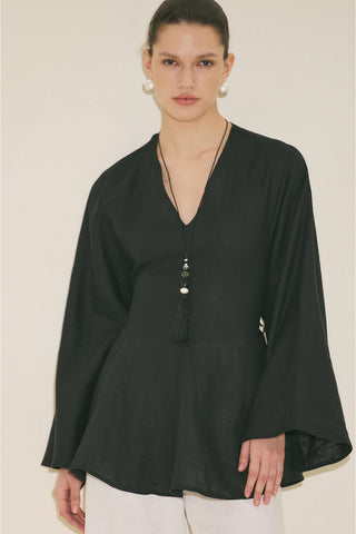 100% Linen Voluminous Tunic Black