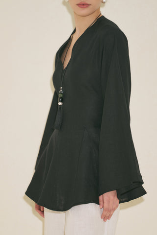 100% Linen Voluminous Tunic Black