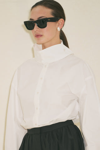 High Neck Cropped Shirt Ecru