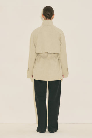High Neck Belted Trench Coat Green