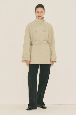 High Neck Belted Trench Coat Green