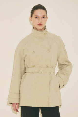 High Neck Belted Trench Coat Green
