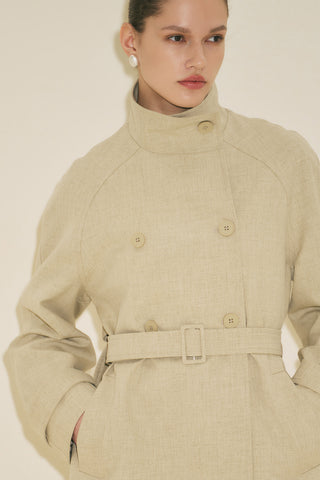 High Neck Belted Trench Coat Green
