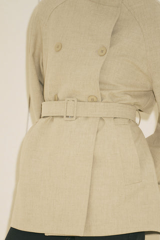 High Neck Belted Trench Coat Green