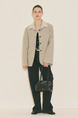 Contrast Collar Blazer Stone