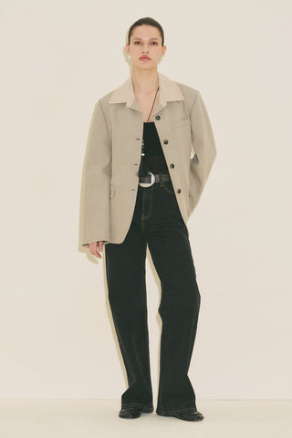 Contrast Collar Blazer Stone