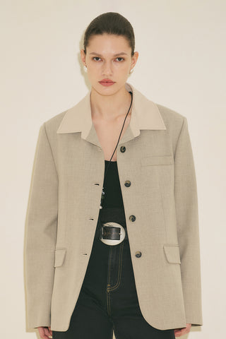 Contrast Collar Blazer Stone