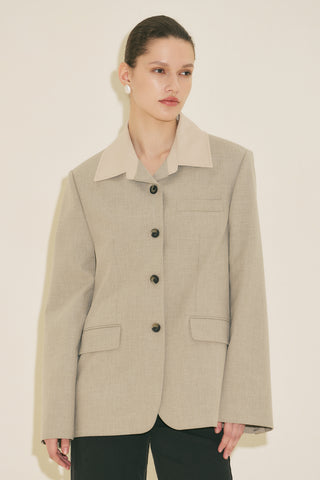 Contrast Collar Blazer Stone