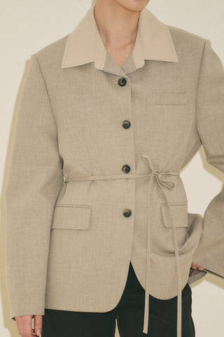 Contrast Collar Blazer Stone