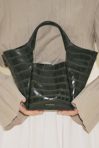 Tara Embossed Leather Bag Dark Green