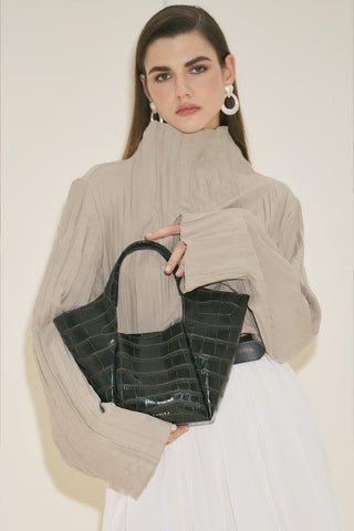 Tara Embossed Leather Bag Dark Green
