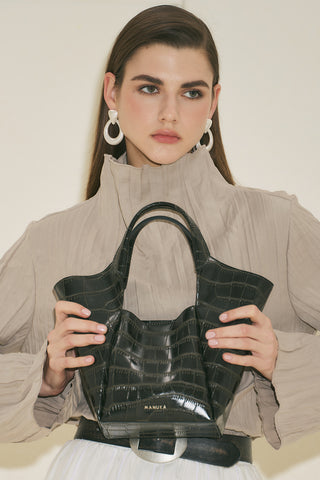 Tara Embossed Leather Bag Dark Green