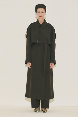 Limited Edition Wide Sleeve Trench Coat Dark Brown