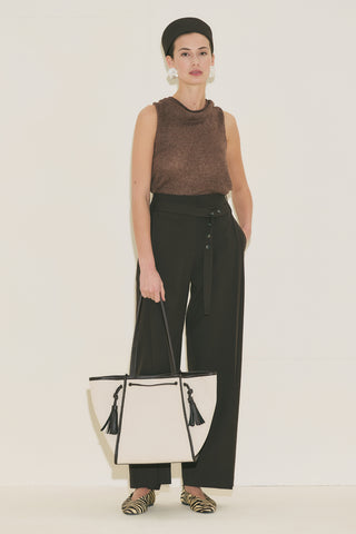 Belted Trousers With Wide Pleats Brown