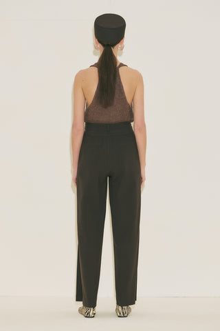 Belted Trousers With Wide Pleats Brown