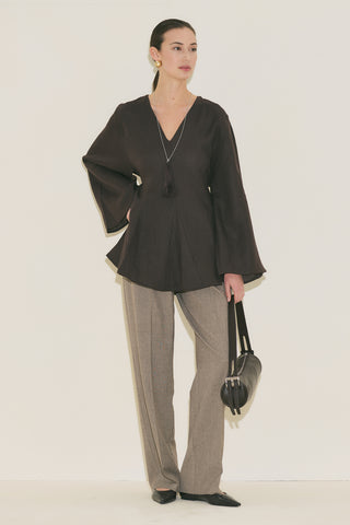 100% Linen Voluminous Tunic Dark Brown