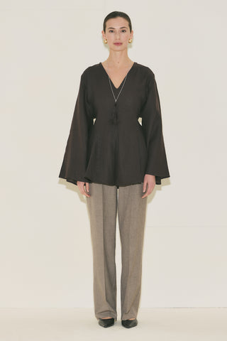 100% Linen Voluminous Tunic Dark Brown