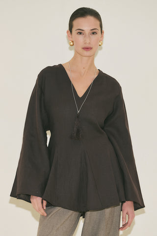 100% Linen Voluminous Tunic Dark Brown