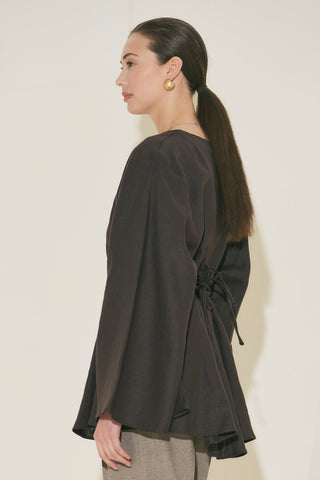 100% Linen Voluminous Tunic Dark Brown