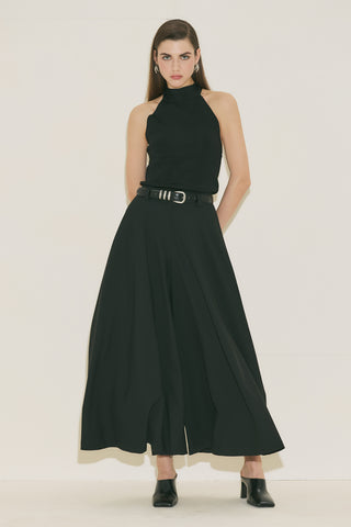 Wide Skirt Effect Trousers Black