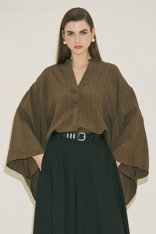 Kimono Sleeve Blouse Khaki Striped