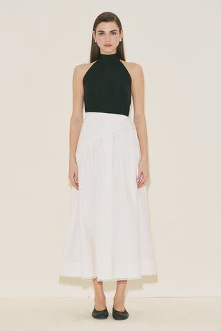 Button Front Poplin Skirt Ecru