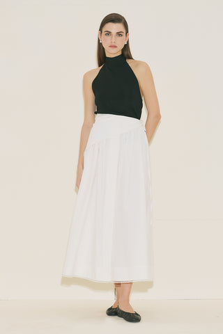 Button Front Poplin Skirt Ecru