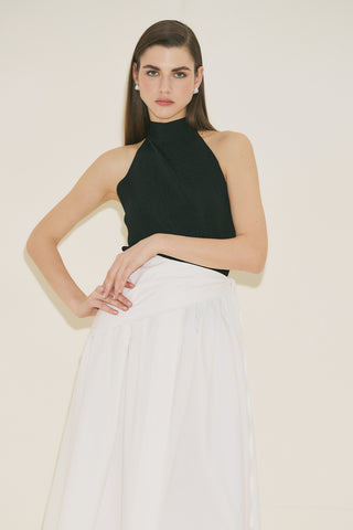 Button Front Poplin Skirt Ecru