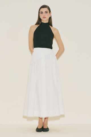 Button Front Poplin Skirt Ecru