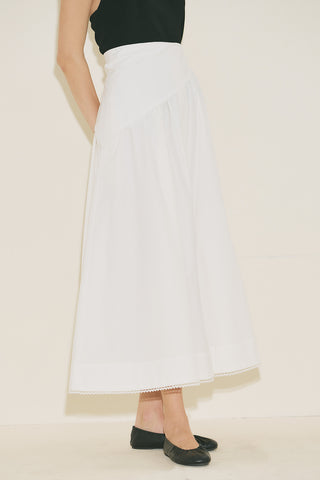 Button Front Poplin Skirt Ecru