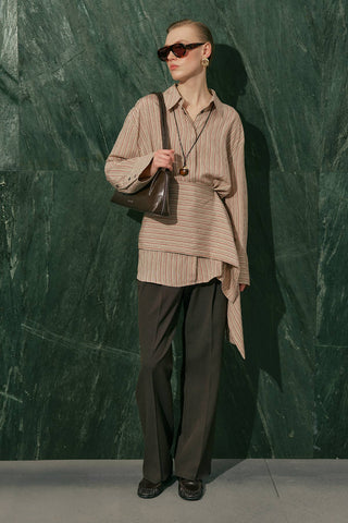 Belt Detail Striped Shirt Tile