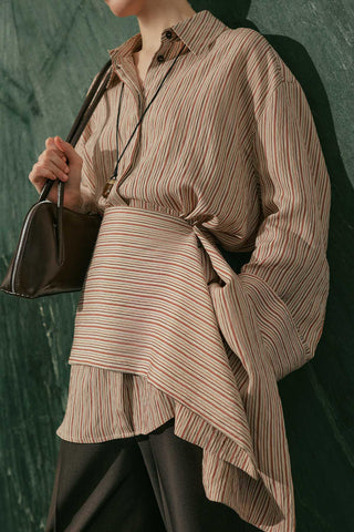 Belt Detail Striped Shirt Tile