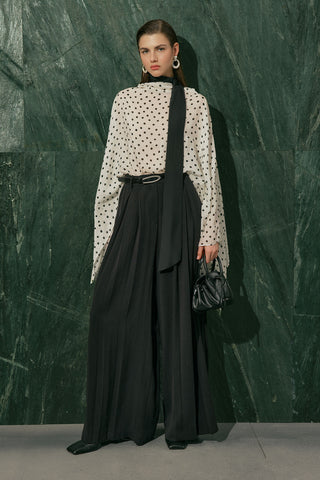 Patterned Blouse With Scarf Detail Polka Dot