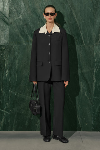 Contrast Collar Blazer Black